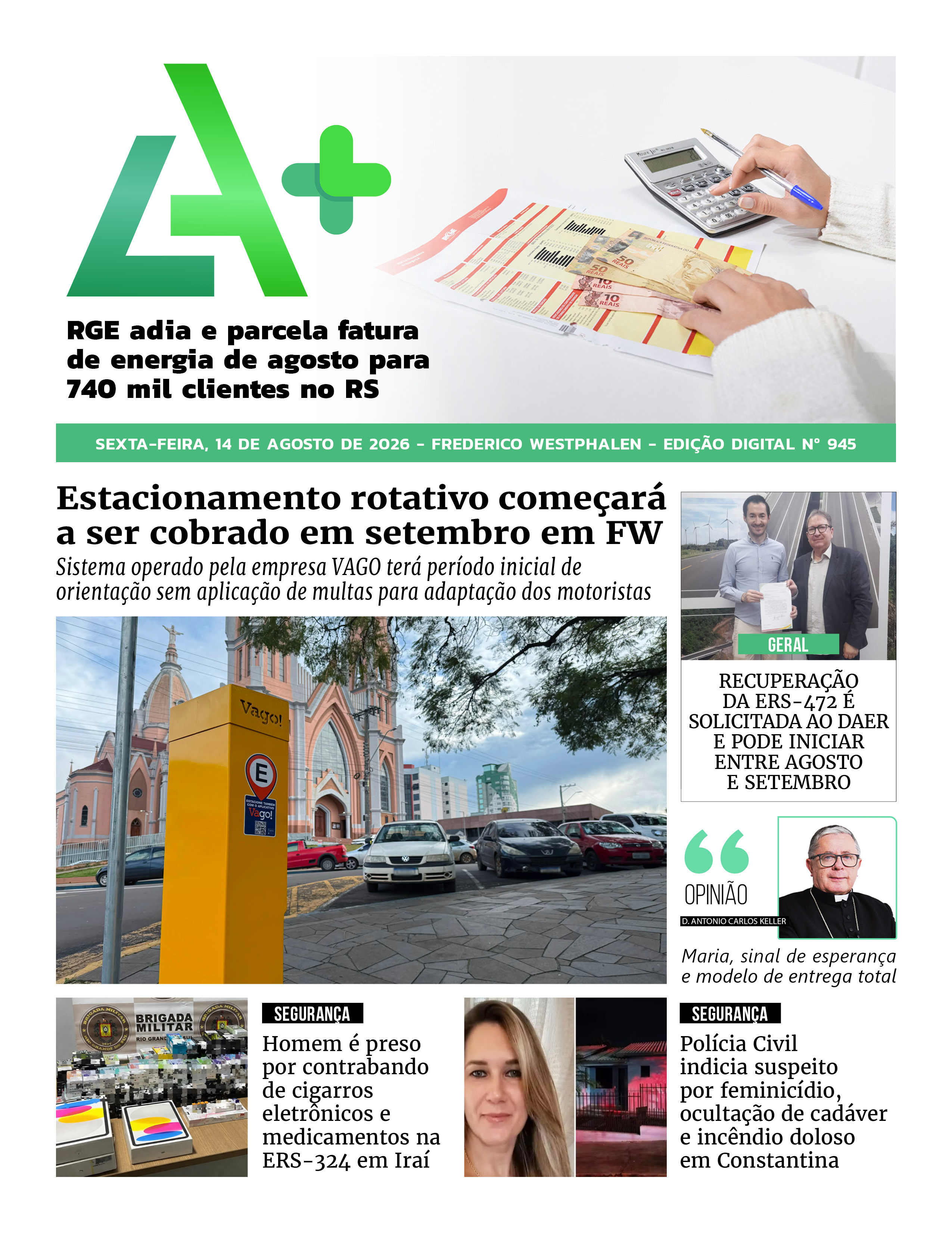 Capa LA+ Edição 945 – sexta-feira, 14 de agosto de 2026