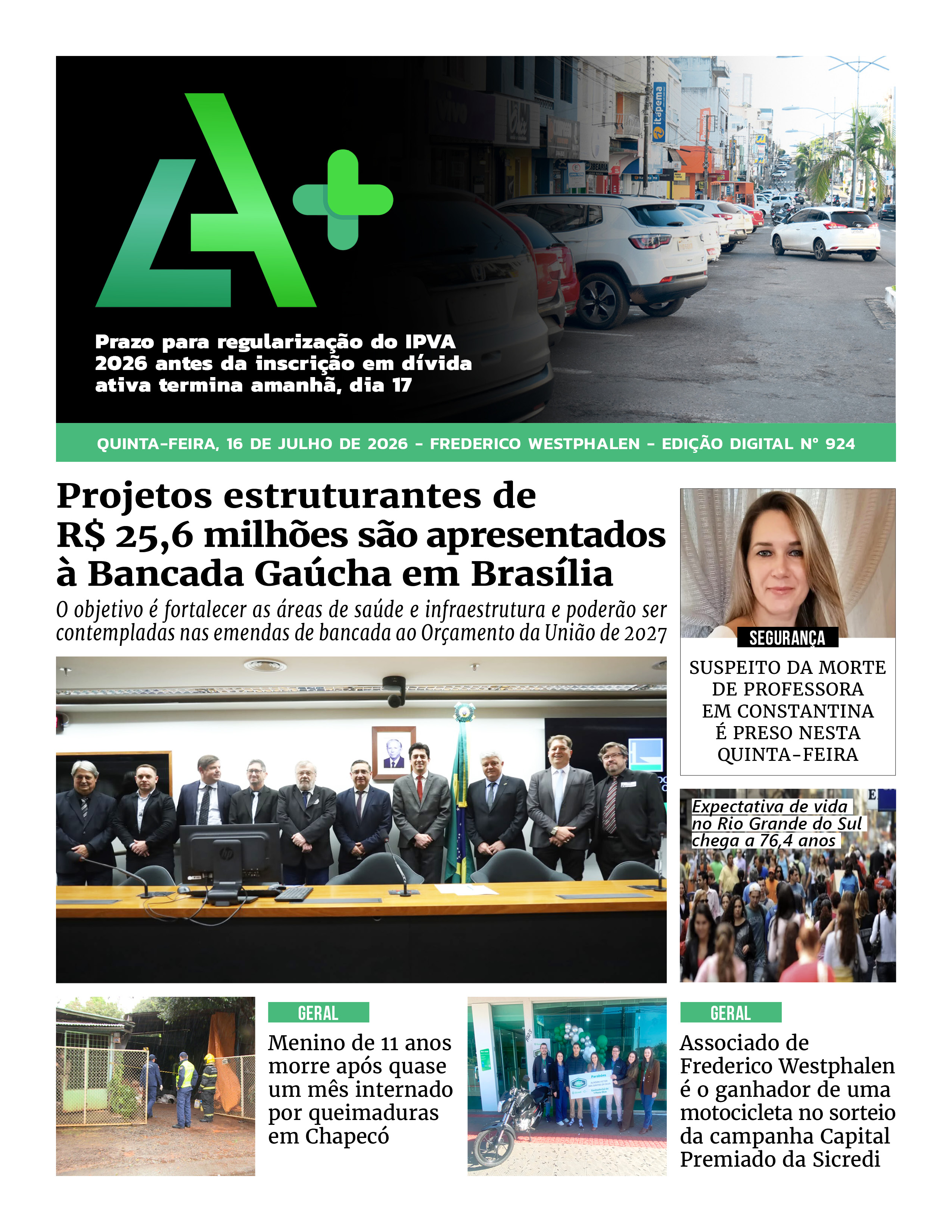 Capa LA+ Edição 924 – quinta-feira, 16 de julho de 2026