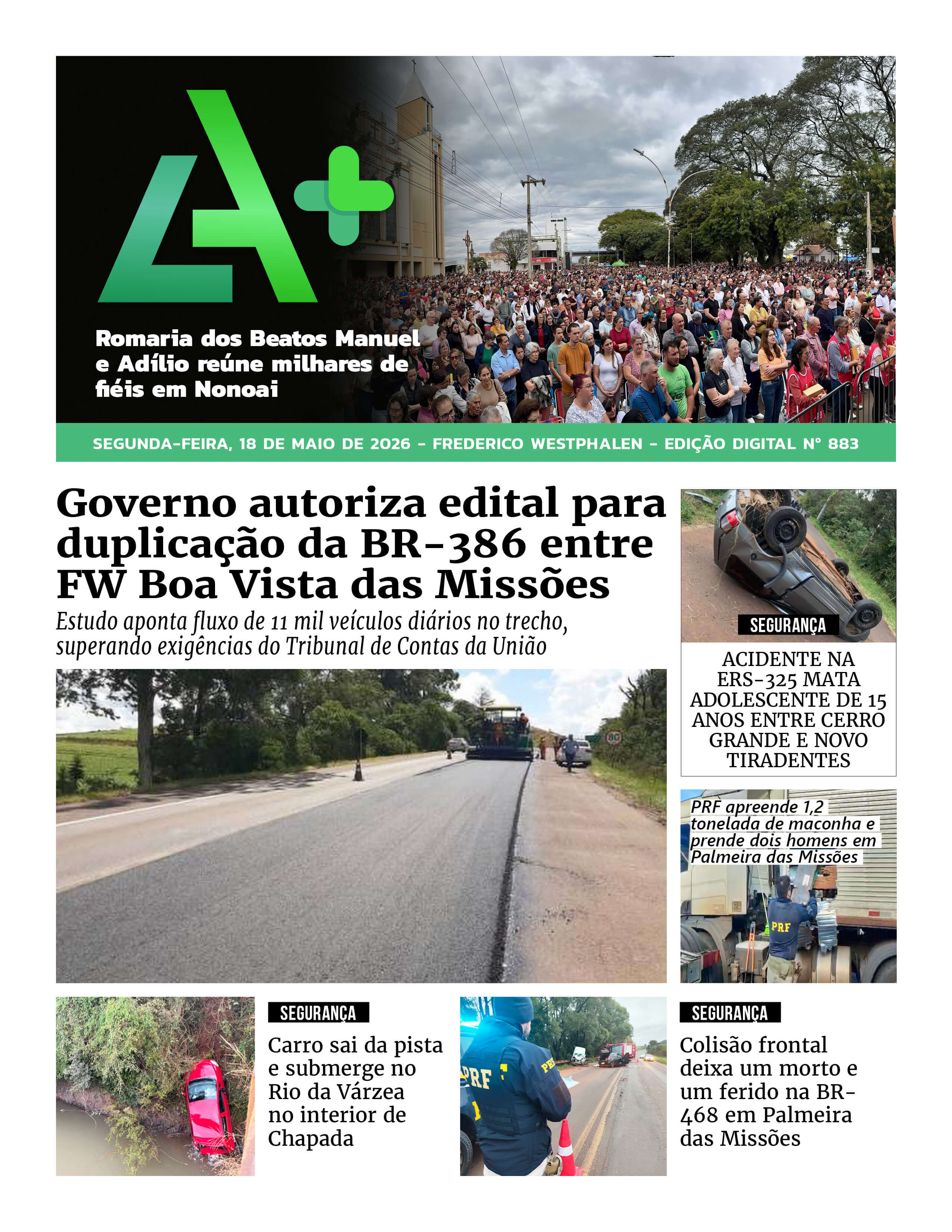 Capa LA+ Edição 883 – segunda-feira, 18 de maio de 2026
