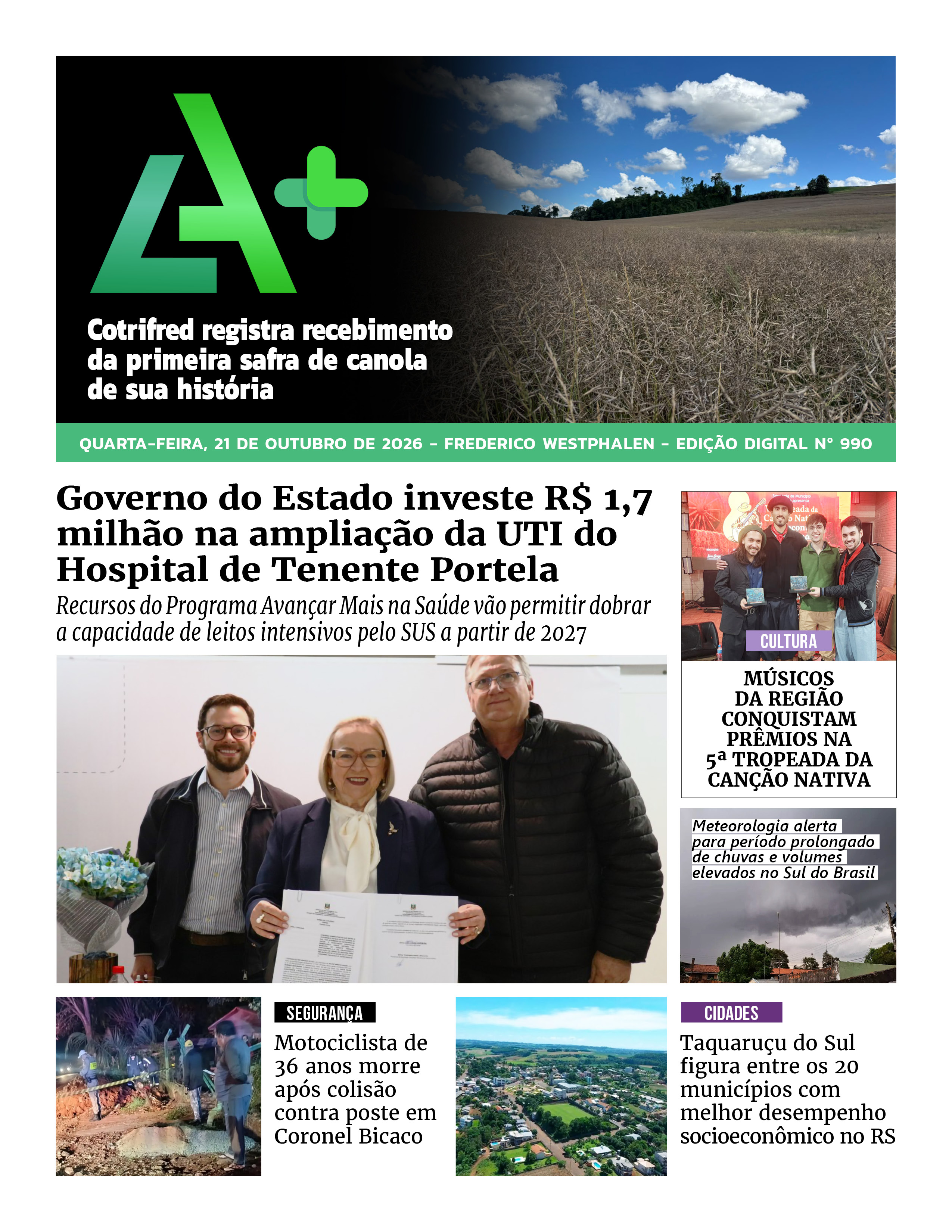 Capa LA+ Edição 990 – quarta-feira, 21 de outubro de 2026