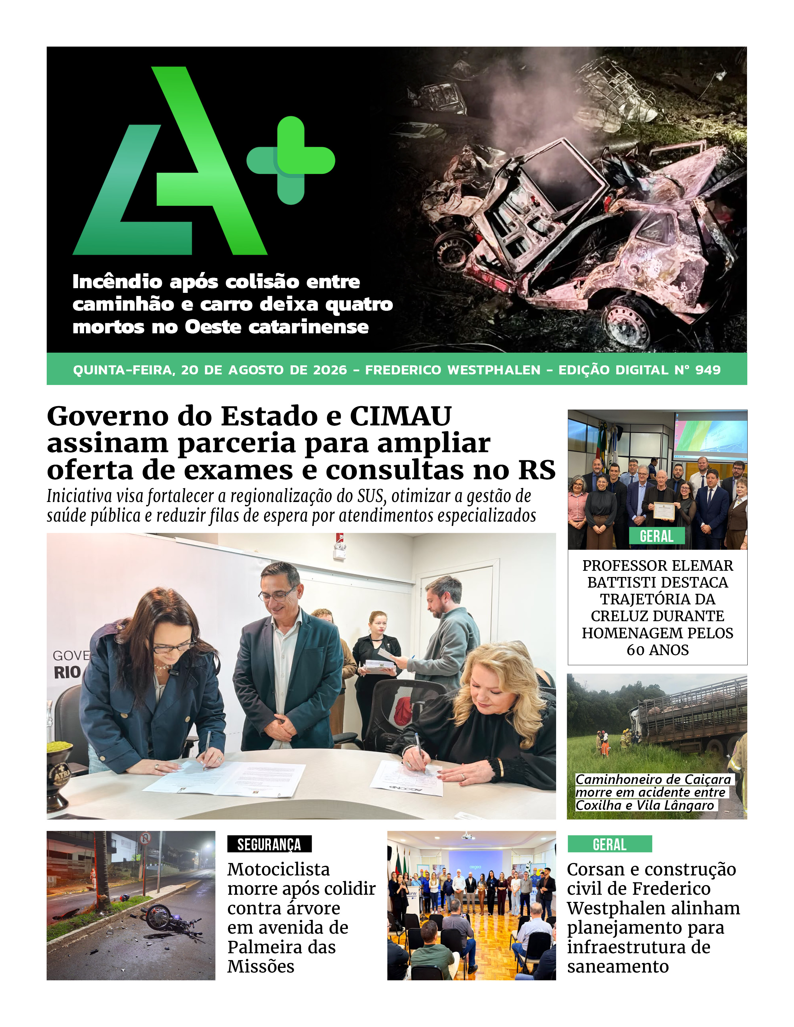 Capa LA+ Edição 949 – quinta-feira, 20 de agosto de 2026
