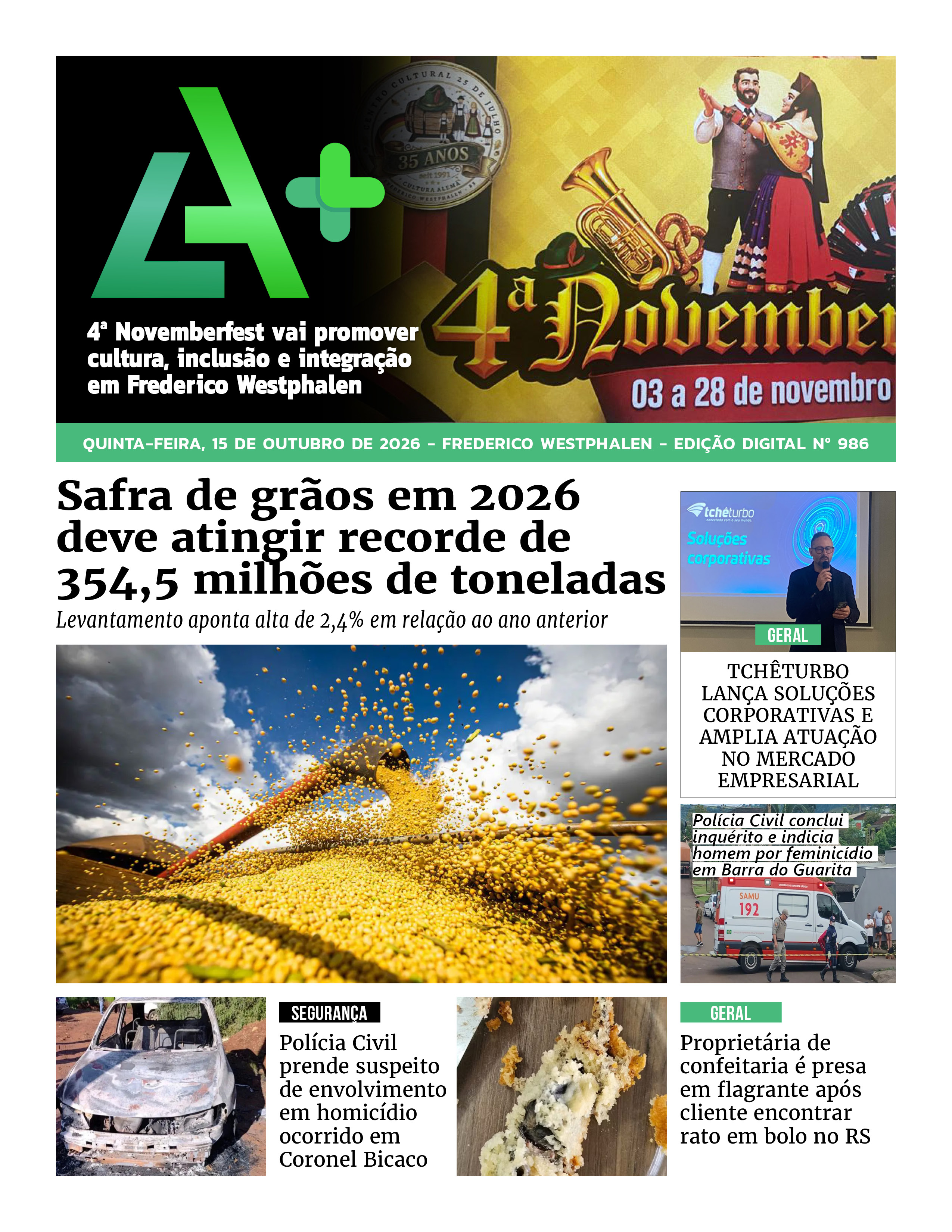 Capa LA+ Edição 986 – quinta-feira, 15 de outubro de 2026