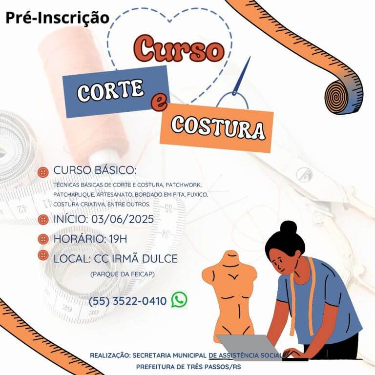 Capa Três Passos abre pré-inscrições para curso gratuito de corte e costura