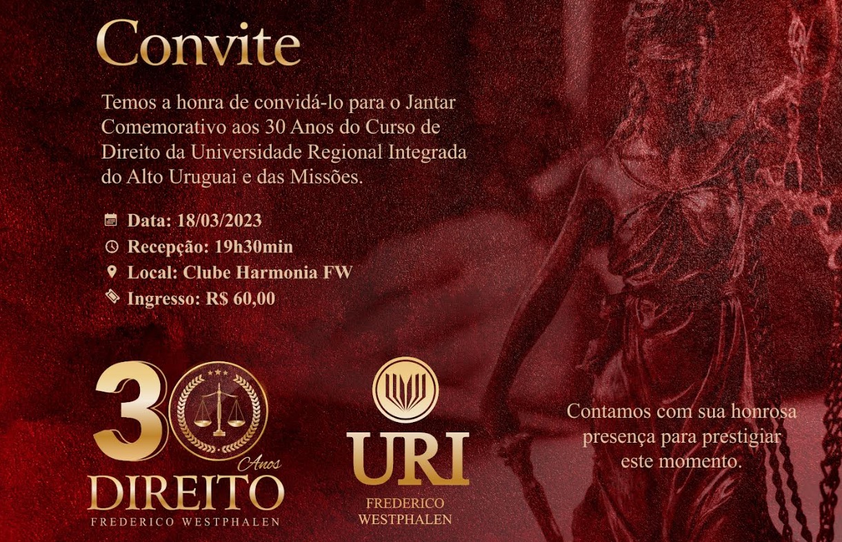 Capa Curso de Direito da URI-FW promove jantar comemorativo de 30 anos da graduação