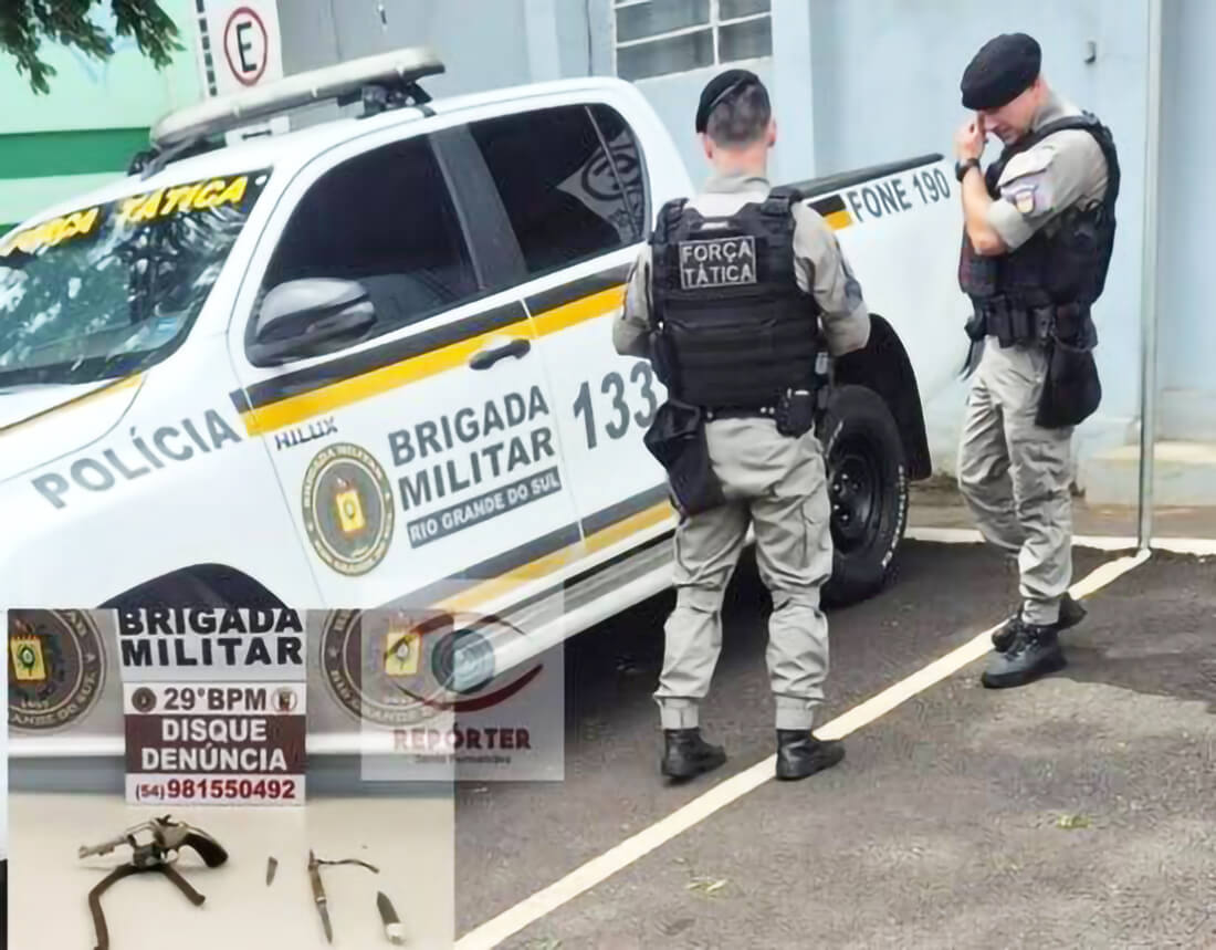Capa Brigada Militar apreende revólver e canivete com adolescentes em escola de Ijuí