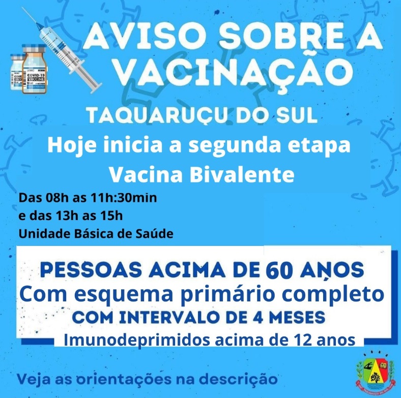 Capa Taquaruçu do Sul: público com 60 anos ou mais receberá doses bivalentes