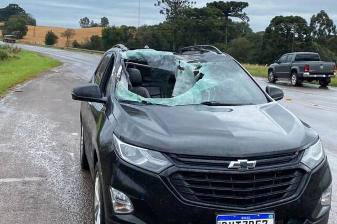 Capa Estepe de caminhão se solta e atinge carro na BR-285