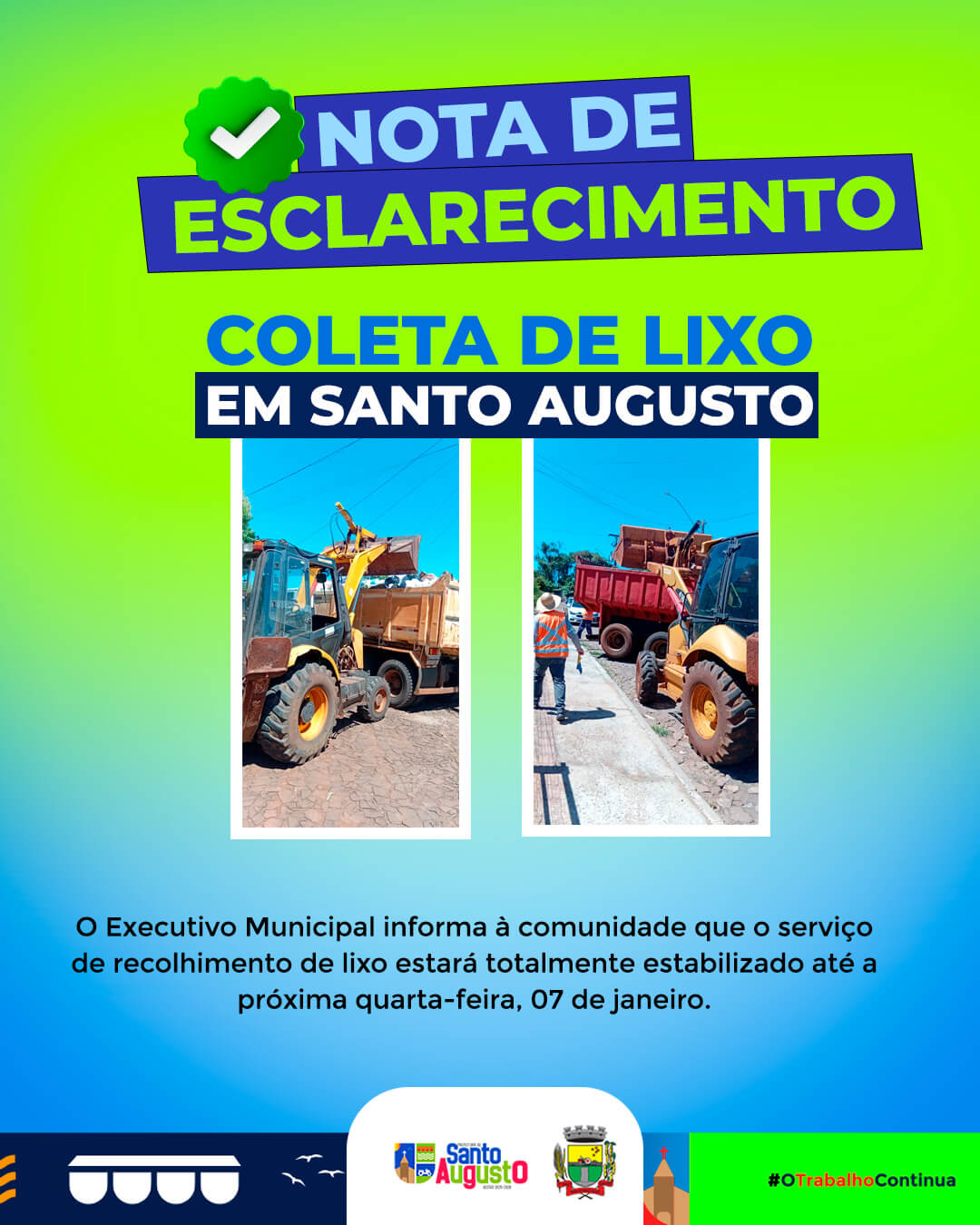 Capa Prefeitura de Santo Augusto divulga Nota de Esclarecimento sobre a Coleta de Lixo