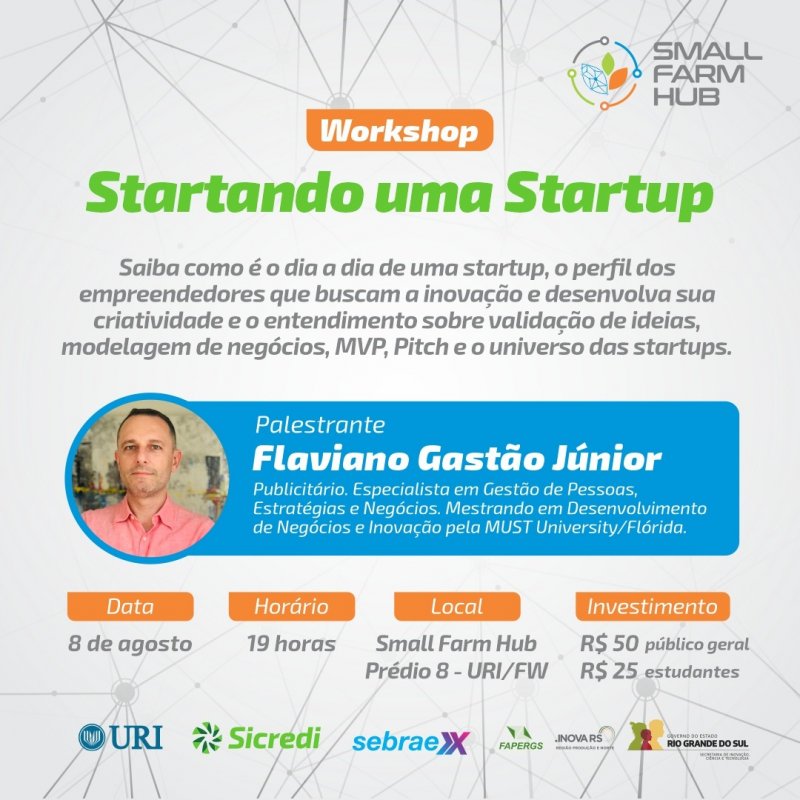 Capa Small Farm Hub promove o Workshop Startando uma Startup