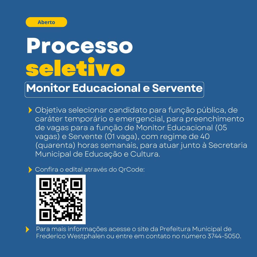 Capa SMEC de Frederico Westphalen abre processo seletivo para Monitor Educacional e Servente