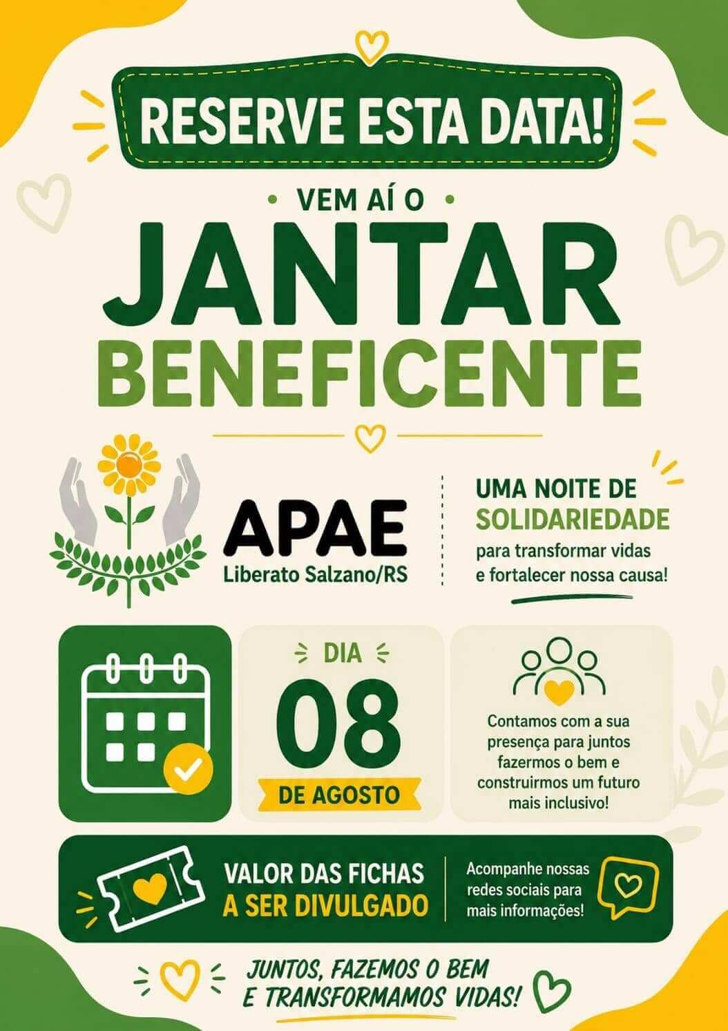 Capa APAE de Liberato Salzano promove Jantar Beneficente no dia 8 de agosto