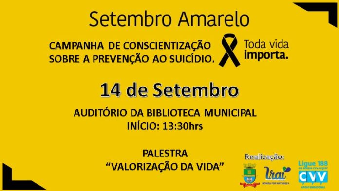 Capa Iraí: Secretarias promoverão palestra sobre o Setembro Amarelo