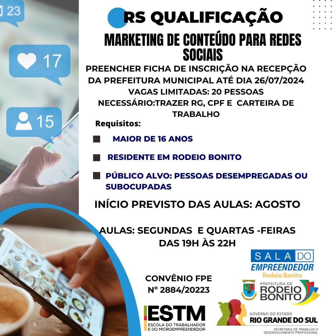 Capa Inscrições abertas para Curso de Marketing de Conteúdo em Rodeio Bonito