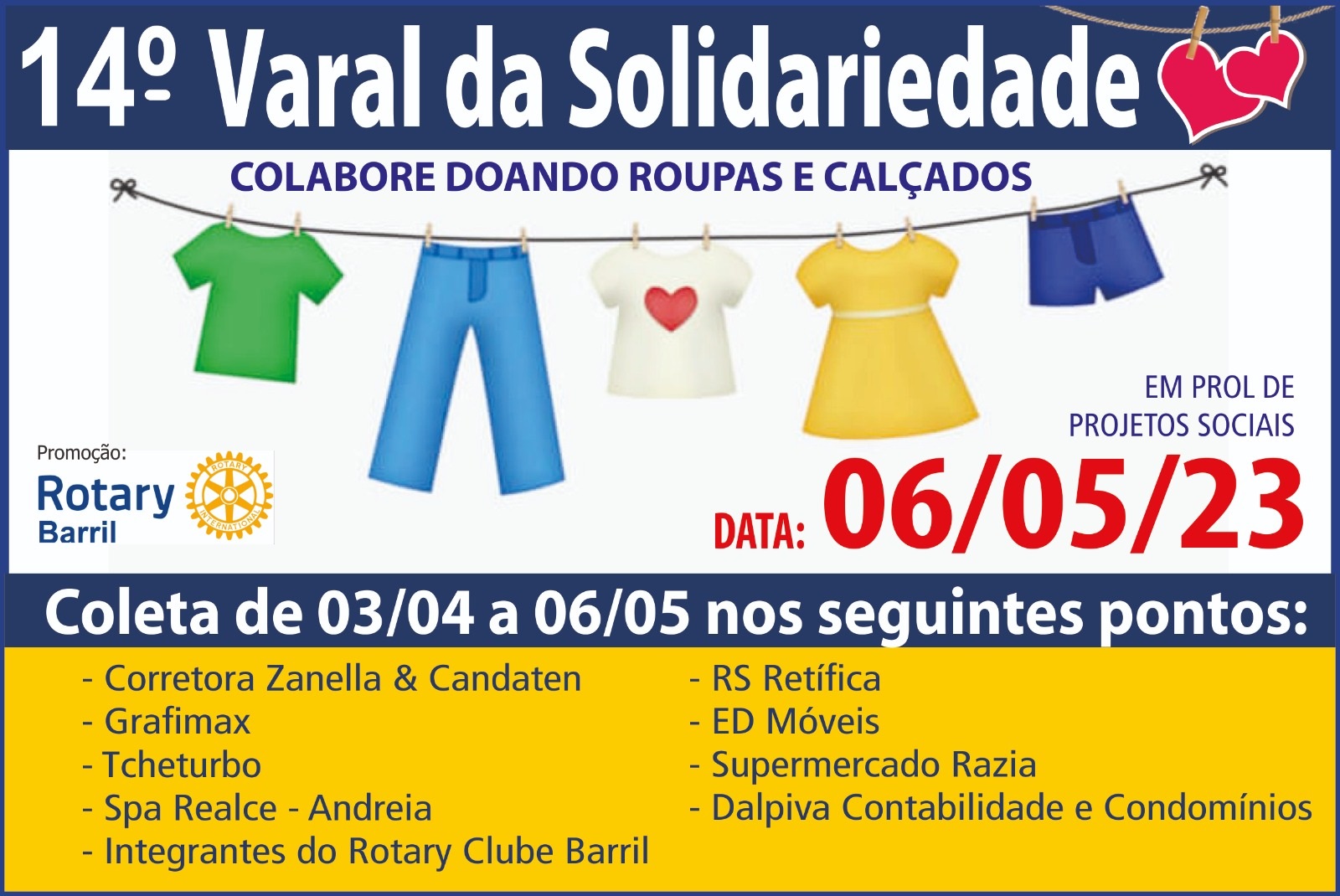 Capa Rotary Barril arrecada roupas para o Varal da Solidariedade