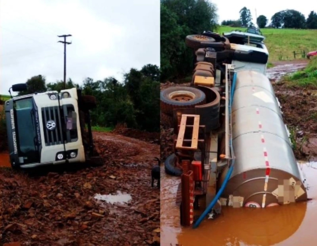 Capa Moradores alertam para risco em ponte precária após tombamento de dois caminhões no interior de Jóia