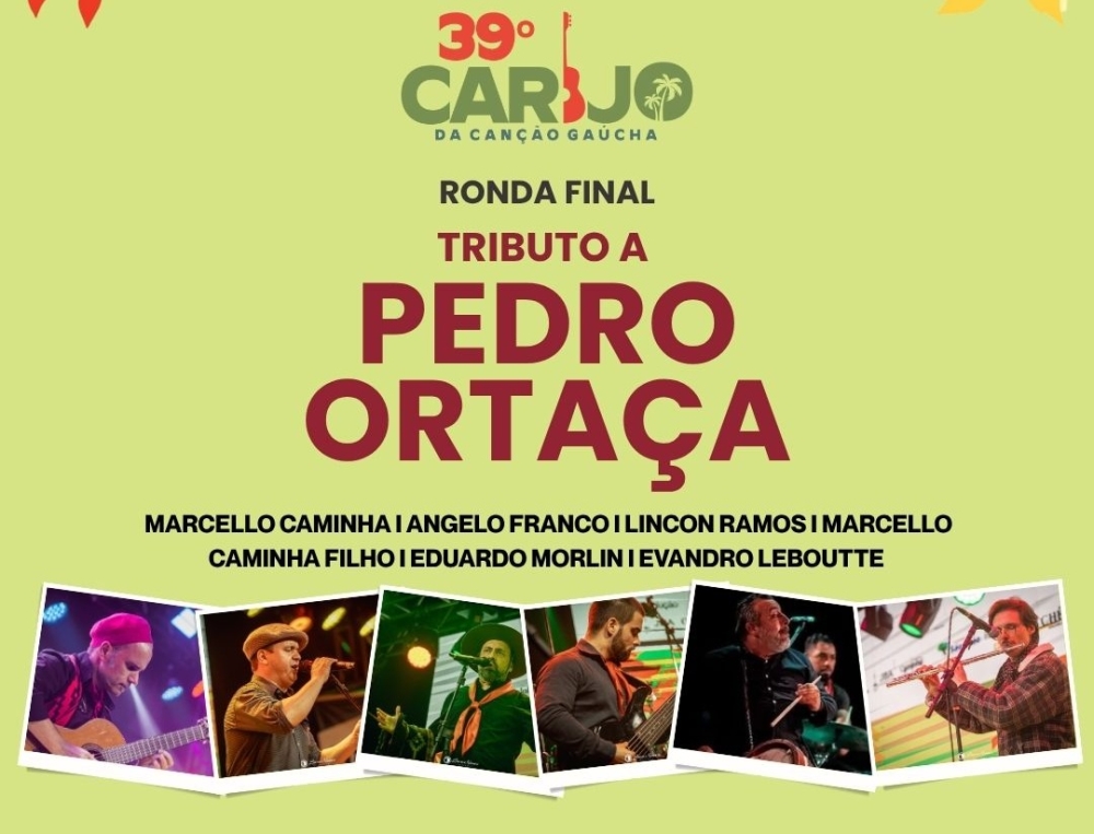 Capa Tributo a Pedro Ortaça abre a grande final do 39º Carijo da Canção Gaúcha neste sábado (30)