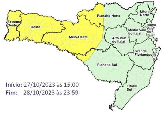 Capa Defesa Civil de SC alerta várias regiões para temporais entre sexta e sábado