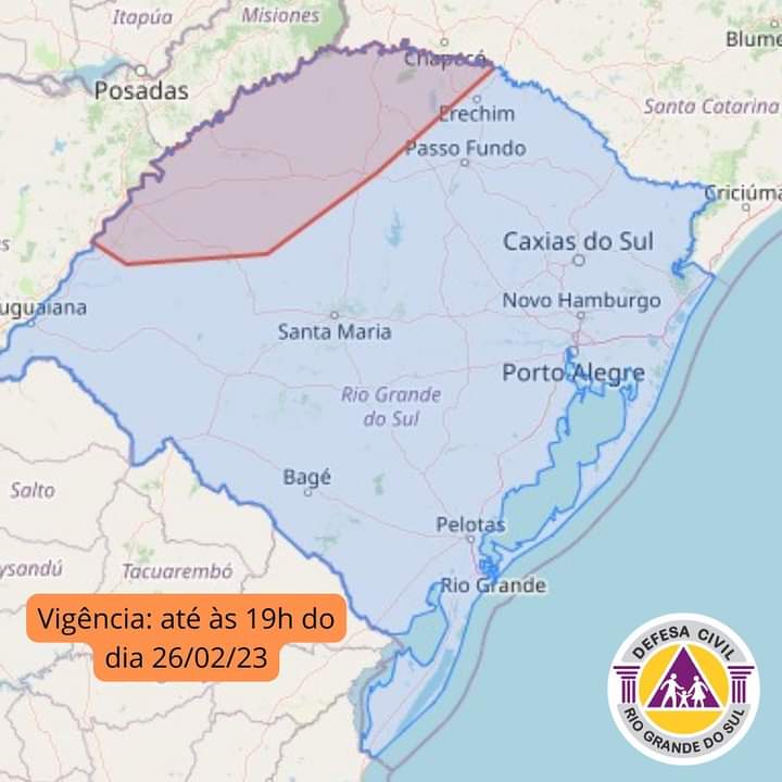 Capa Defesa Civil RS emite alerta para região