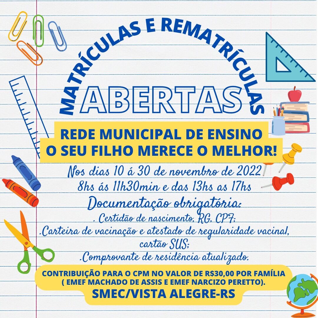 Capa Vista Alegre: Matrículas e rematrículas abertas na rede de ensino