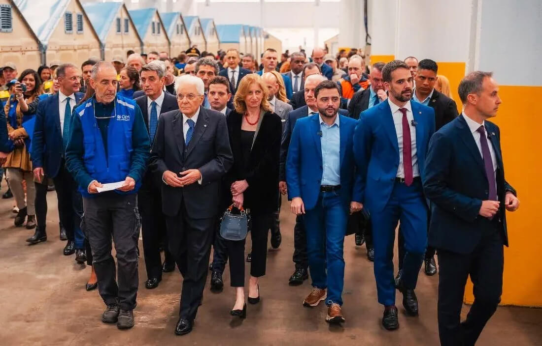 Capa Presidente da Itália visita centro de acolhimento de vítimas das enchentes no RS