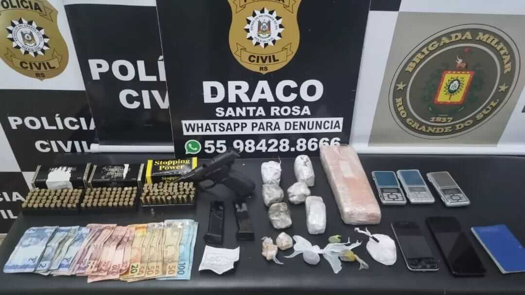 Capa Ação conjunta da Brigada Militar e Polícia Civil resulta em apreensão de drogas, armas e prisões em Santa Rosa
