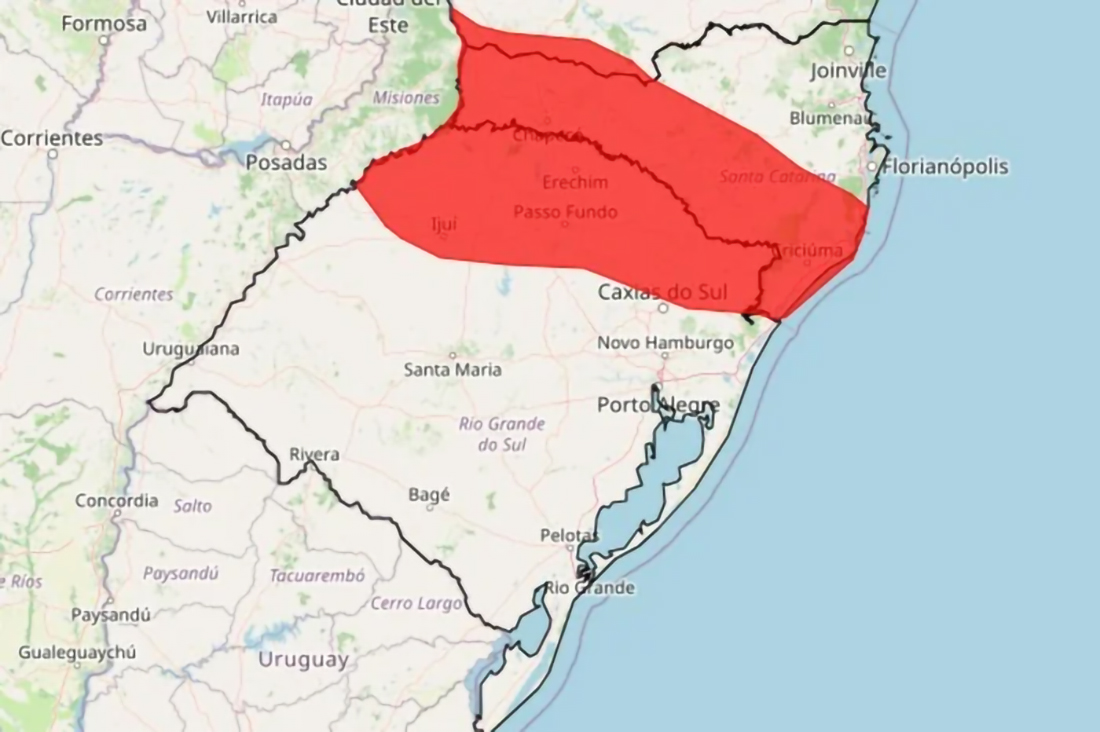 Capa Inmet emite alerta vermelho de grande perigo para tempestades no norte e noroeste do RS