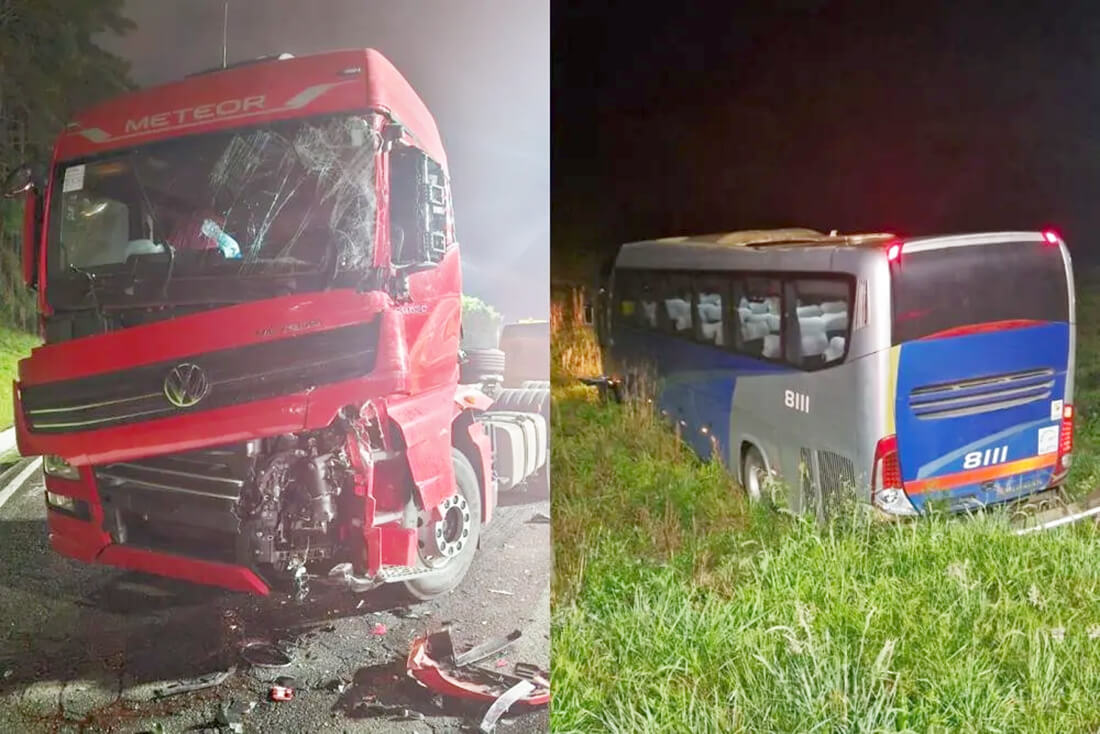 Capa Ônibus com 40 estudantes que viria para o RS bate de frente com caminhão em SC