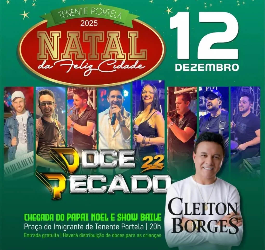 Capa Natal da Feliz Cidade 2025: Tenente Portela prepara grande festa na Praça do Imigrante