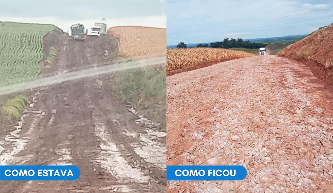 Capa Após ficar intransitável devido às chuvas, estrada que liga Trindade do Sul, Três Palmeiras e Entre Rios do Sul recebe melhorias