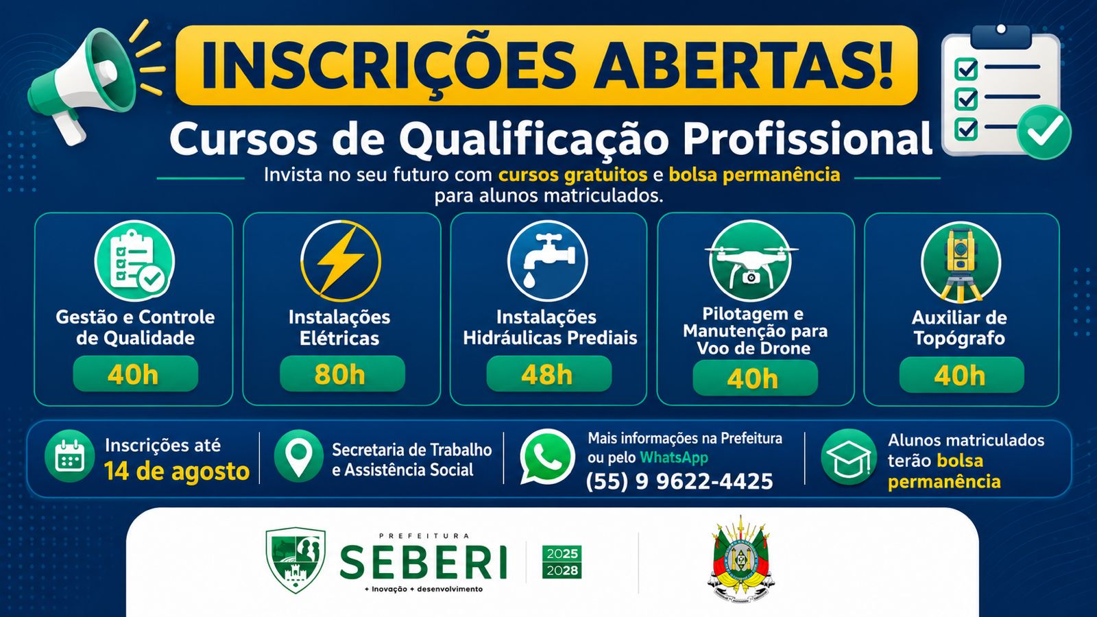 Capa Prefeitura de Seberi está com inscrições abertas para cinco cursos de qualificação profissional