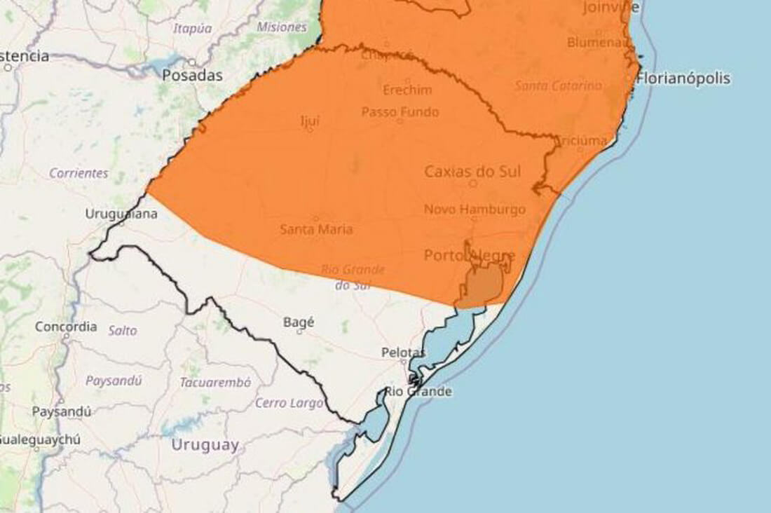Capa Inmet emite alerta laranja para perigo de tempestade no RS nesta terça e quarta-feira
