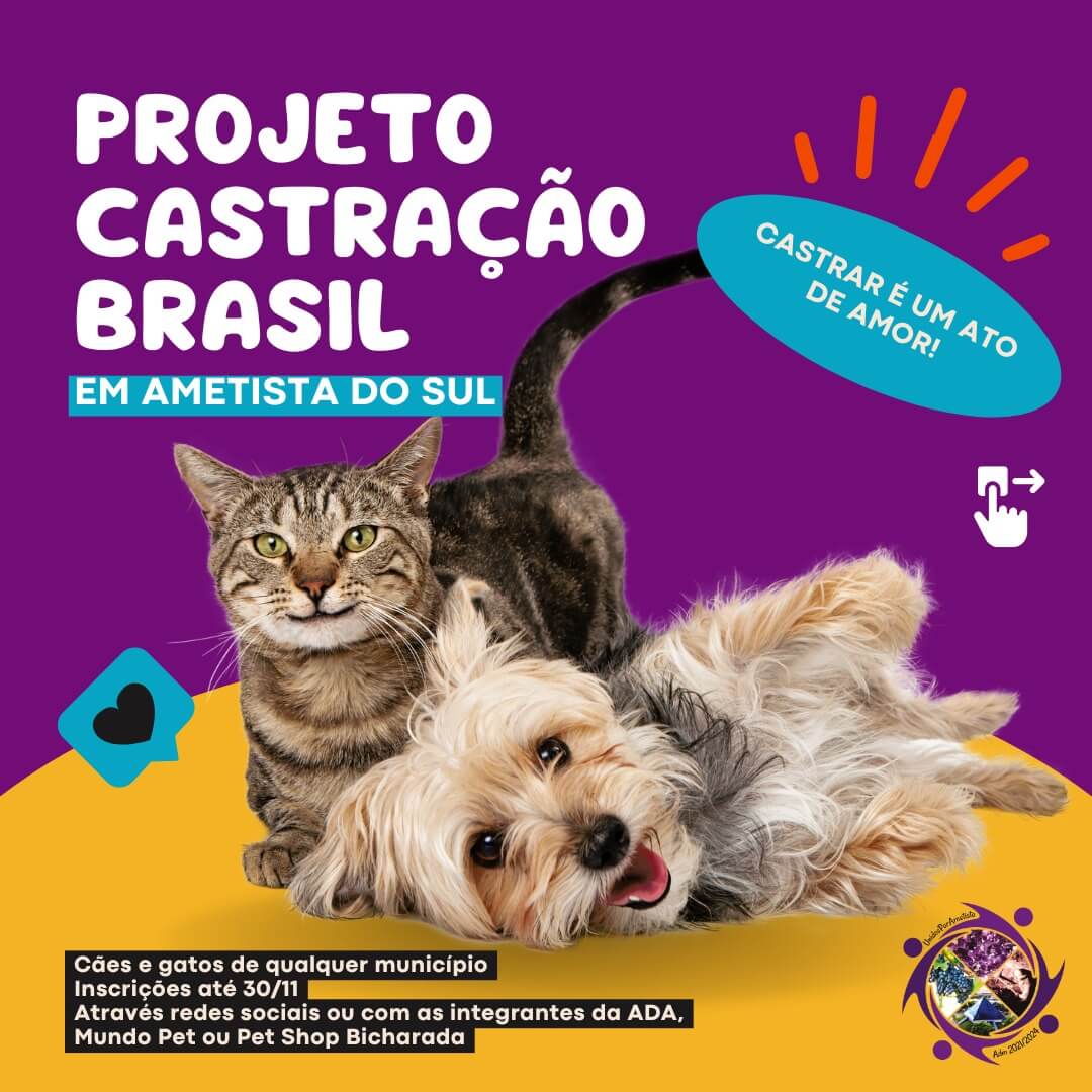 Capa Projeto Castração Brasil vai estar em Ametista do Sul