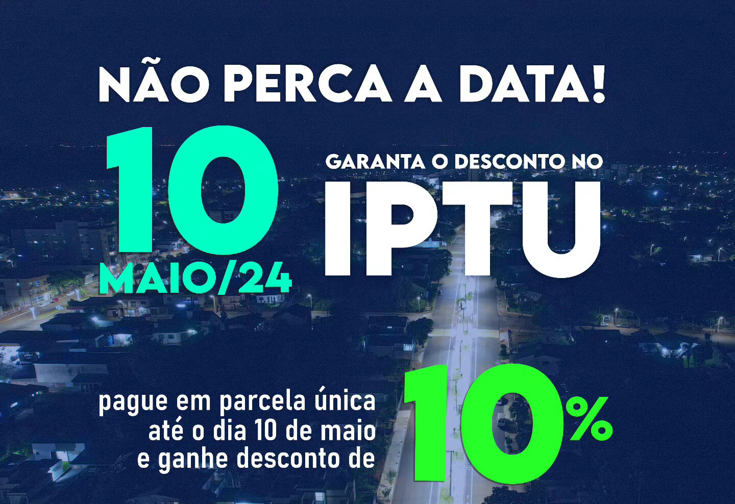 Capa Pagamento do IPTU em parcela única tem desconto de 10% em Tenente Portela
