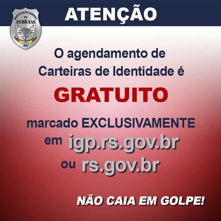 Capa IGP alerta para golpe no agendamento para confecção de RGs