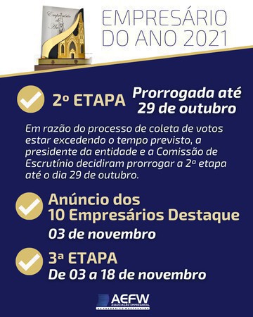 Capa AEFW prorroga segunda etapa do Empresários do Ano