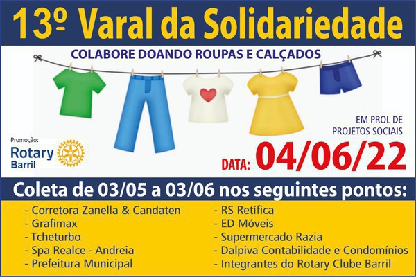 Capa Rotary Barril recebe doações de roupas e calçados para Varal