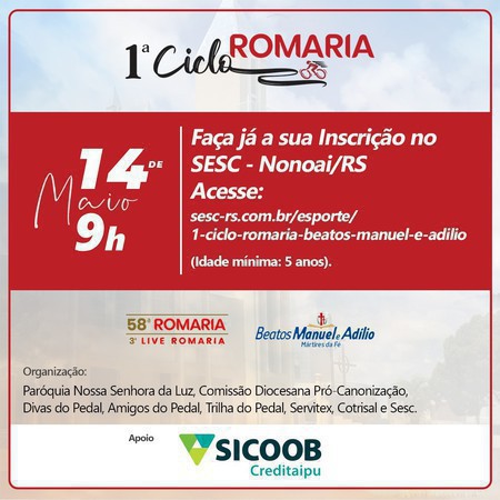 Capa Em devoção aos Beatos Manuel e Adílio será realizada a 1ª Ciclo Romaria em Nonoai