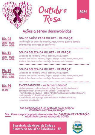 Capa Programação do Outubro Rosa de Palmitinho é divulgada