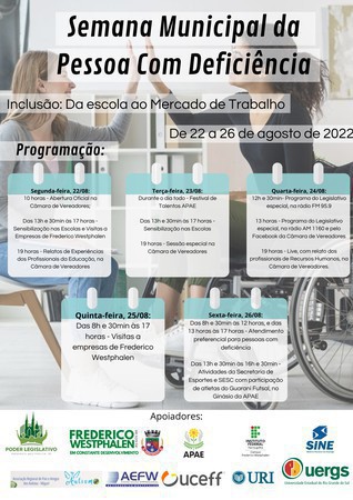Capa Definida a programação da Primeira Semana Municipal da Pessoa com Deficiência de FW