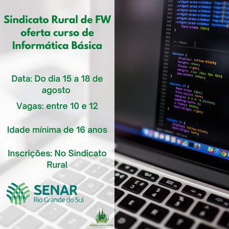 Capa Sindicato Rural abre inscrições para curso de informática básica
